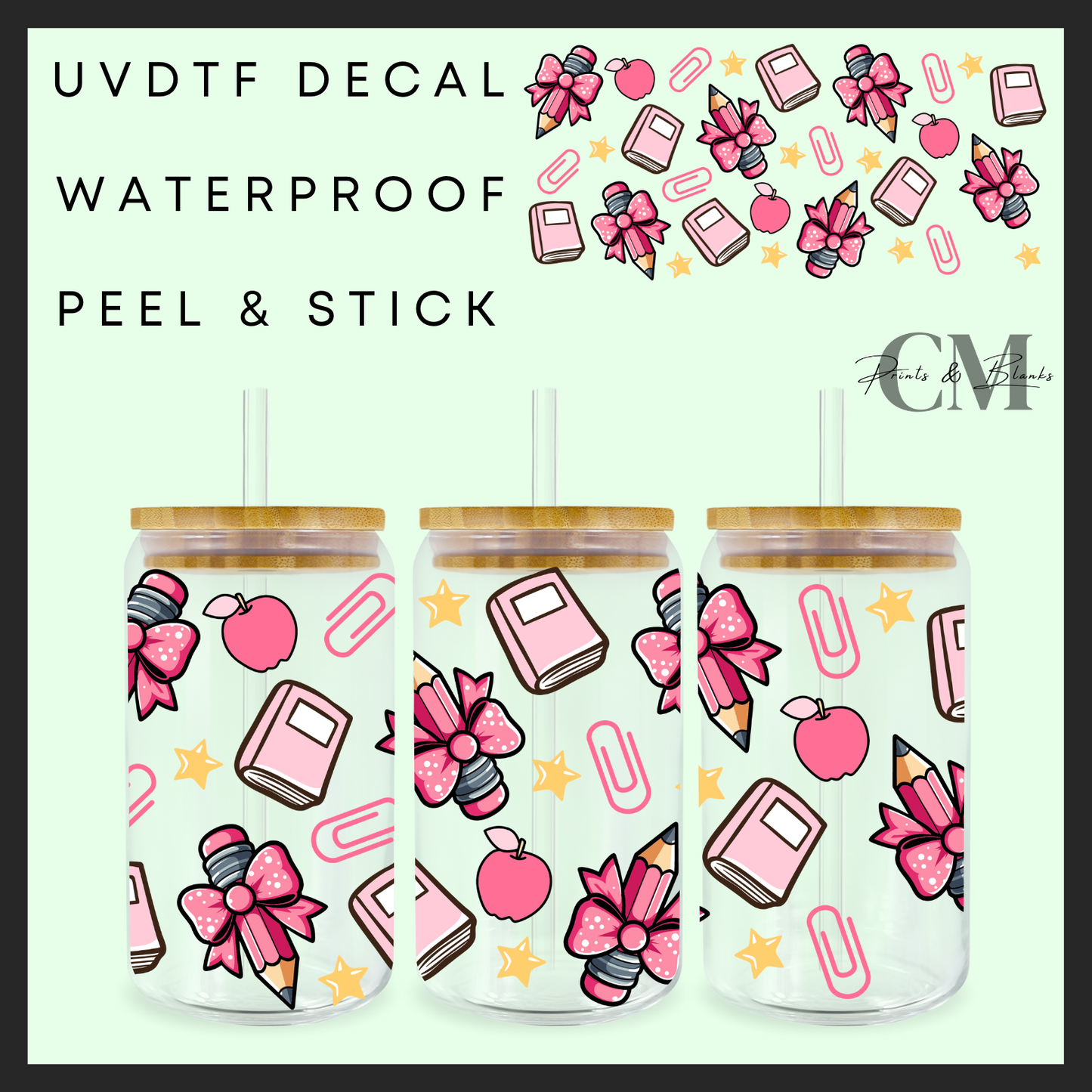 Pink pencil bows 16oz uvdtf wrap