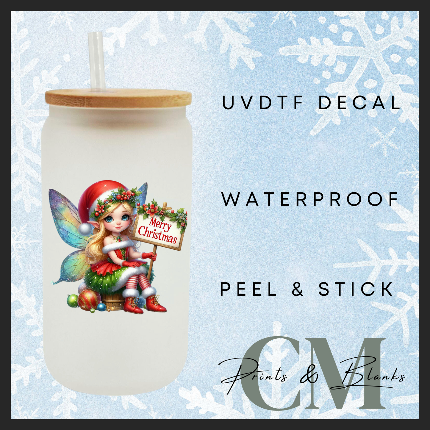 Merry Christmas fairies Uvdtf single transfers (4” / 10cm)