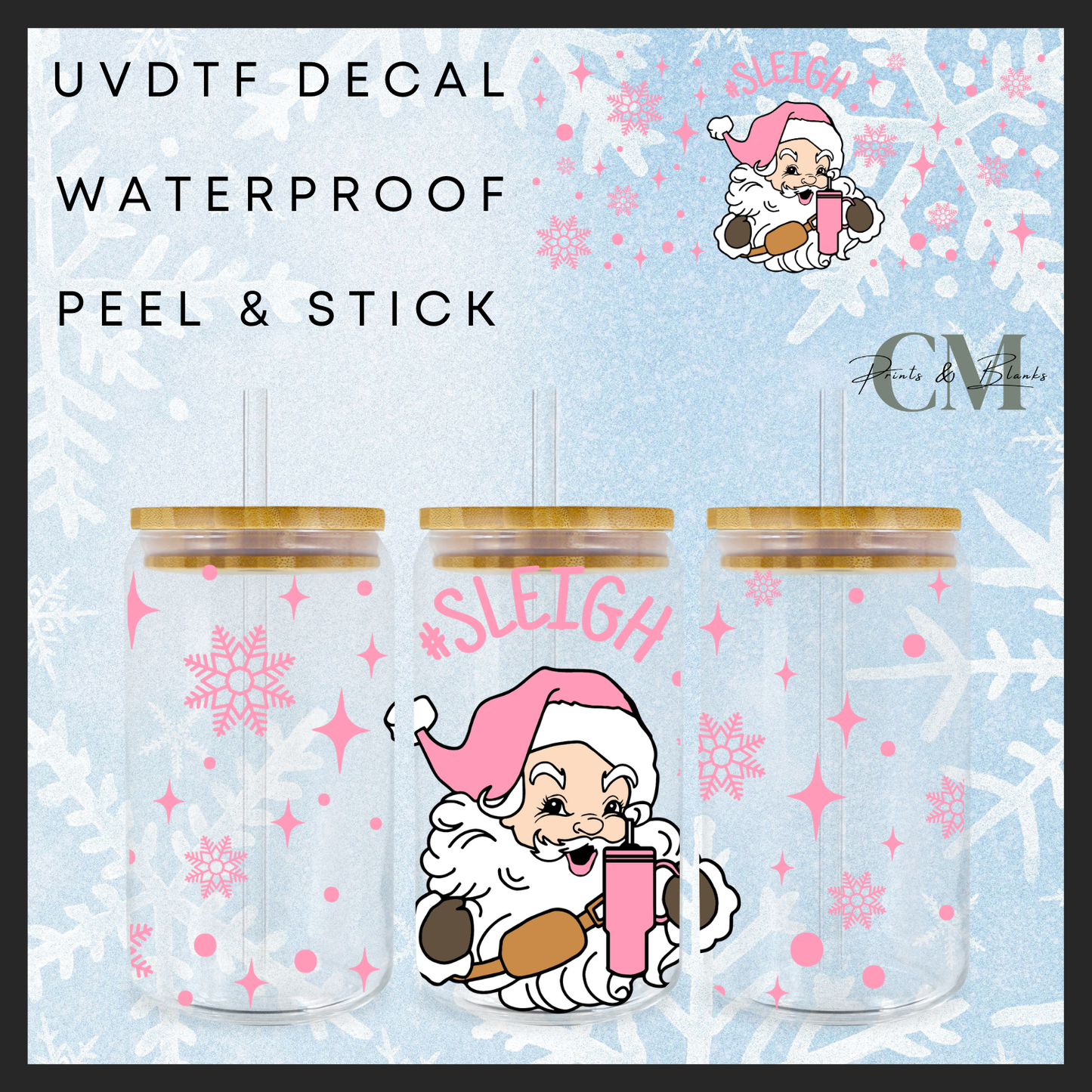 Sleigh pink Christmas 16oz uvdtf wrap