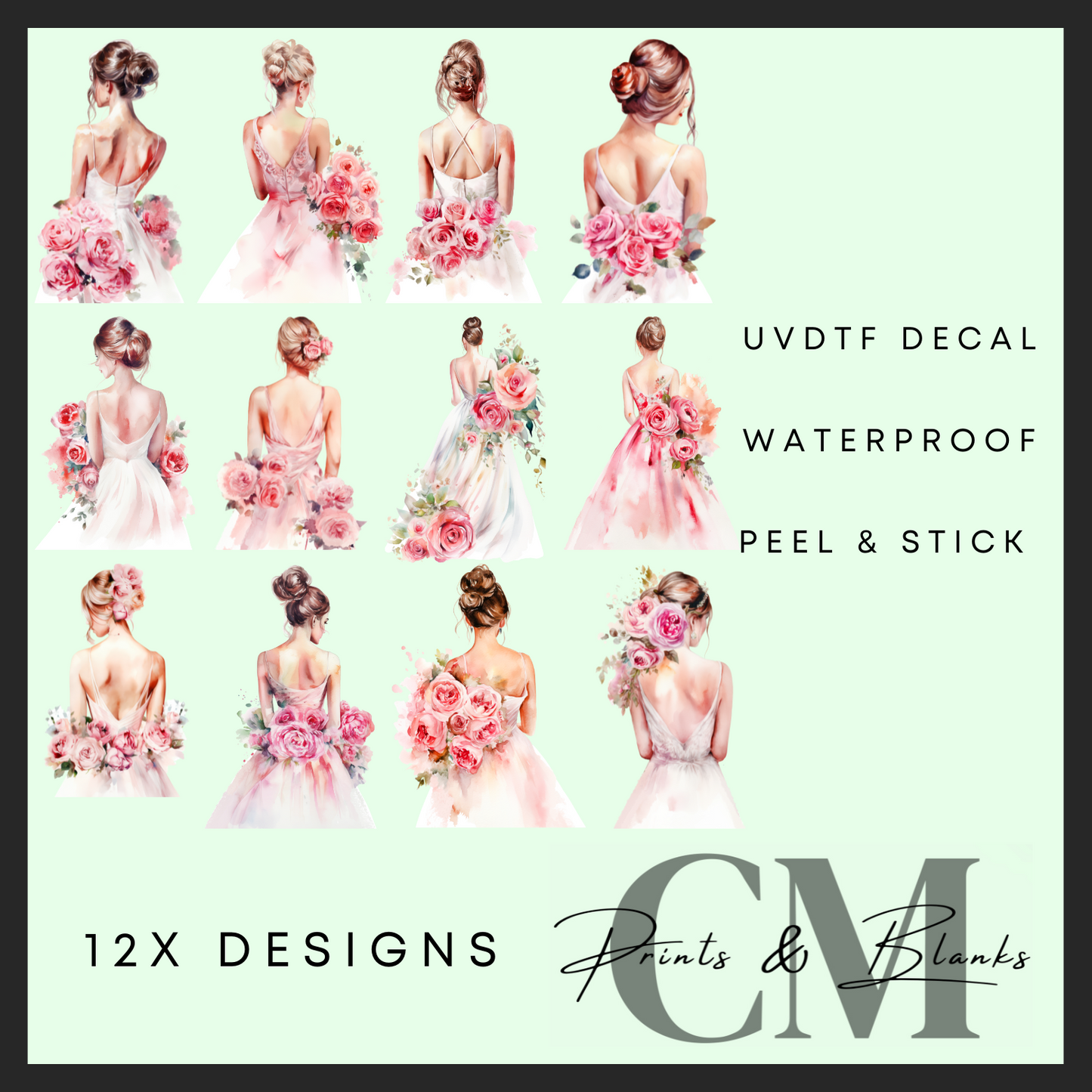 Wedding dress girls uvdtf single decal (4” / 10cm)
