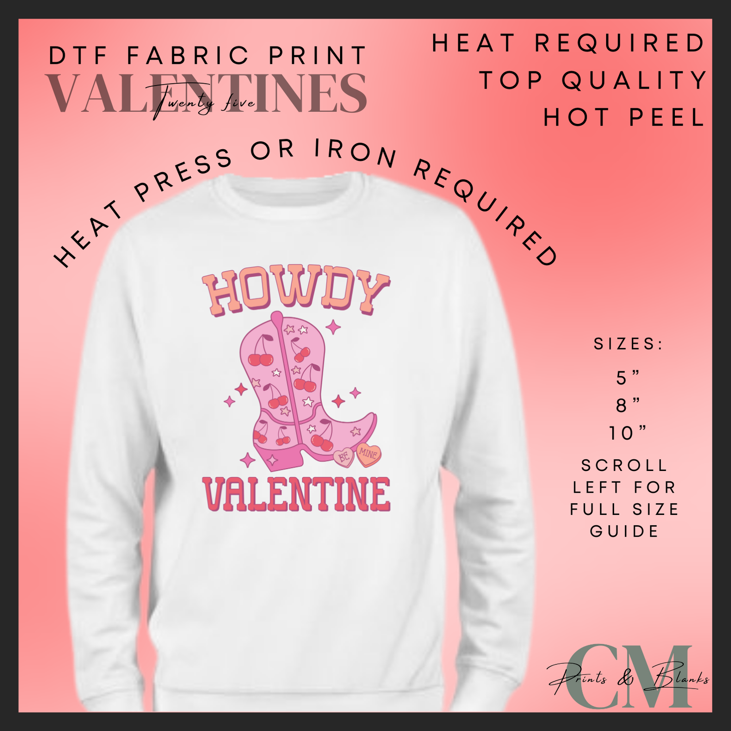 Howdy valentine DTF transfer