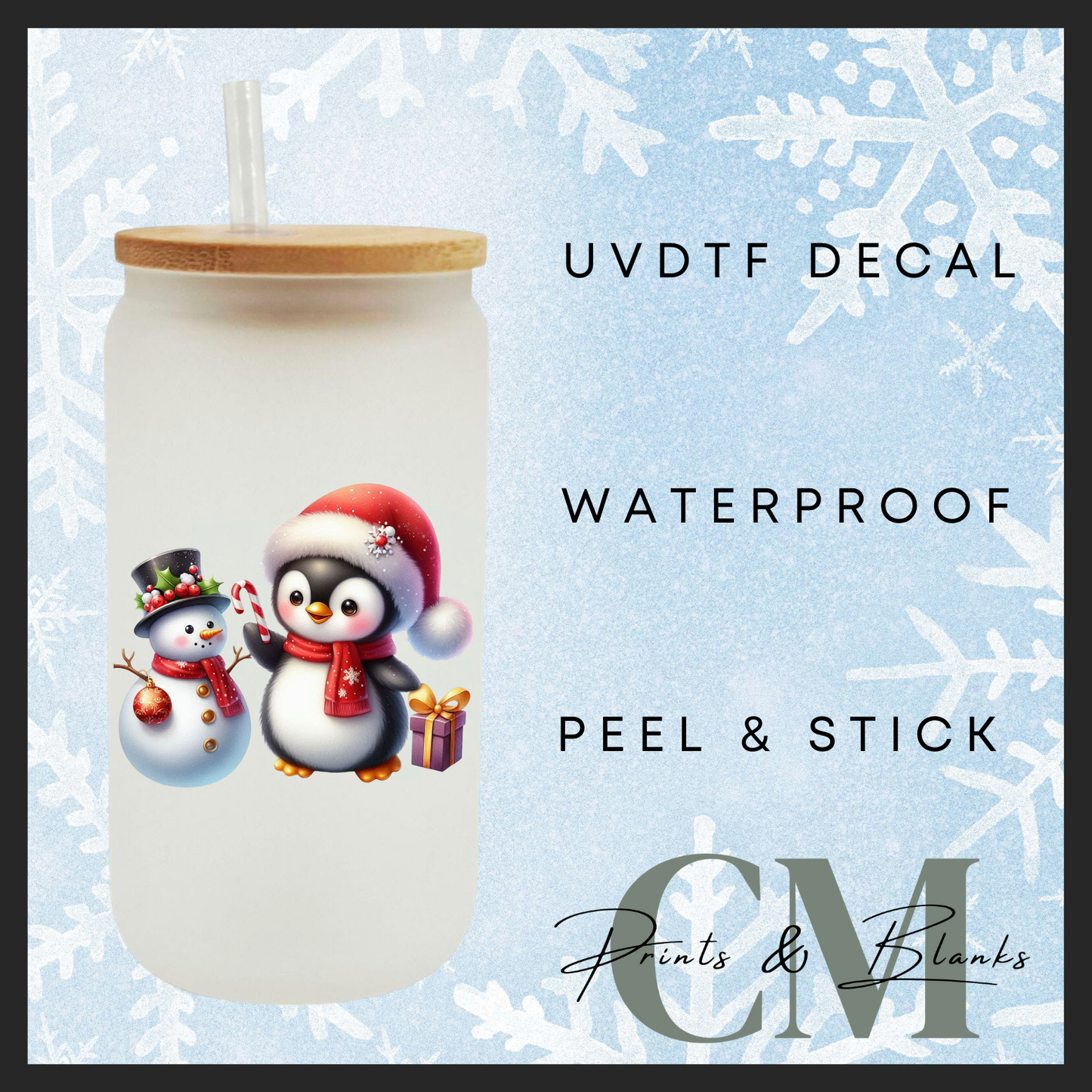 Christmas penguins Uvdtf single transfers (4” / 10cm)