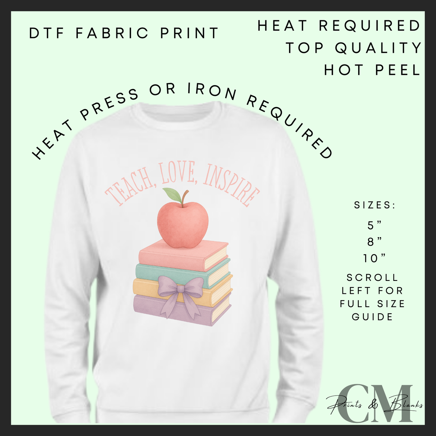 Teach, love, inspire pink books DTF transfer