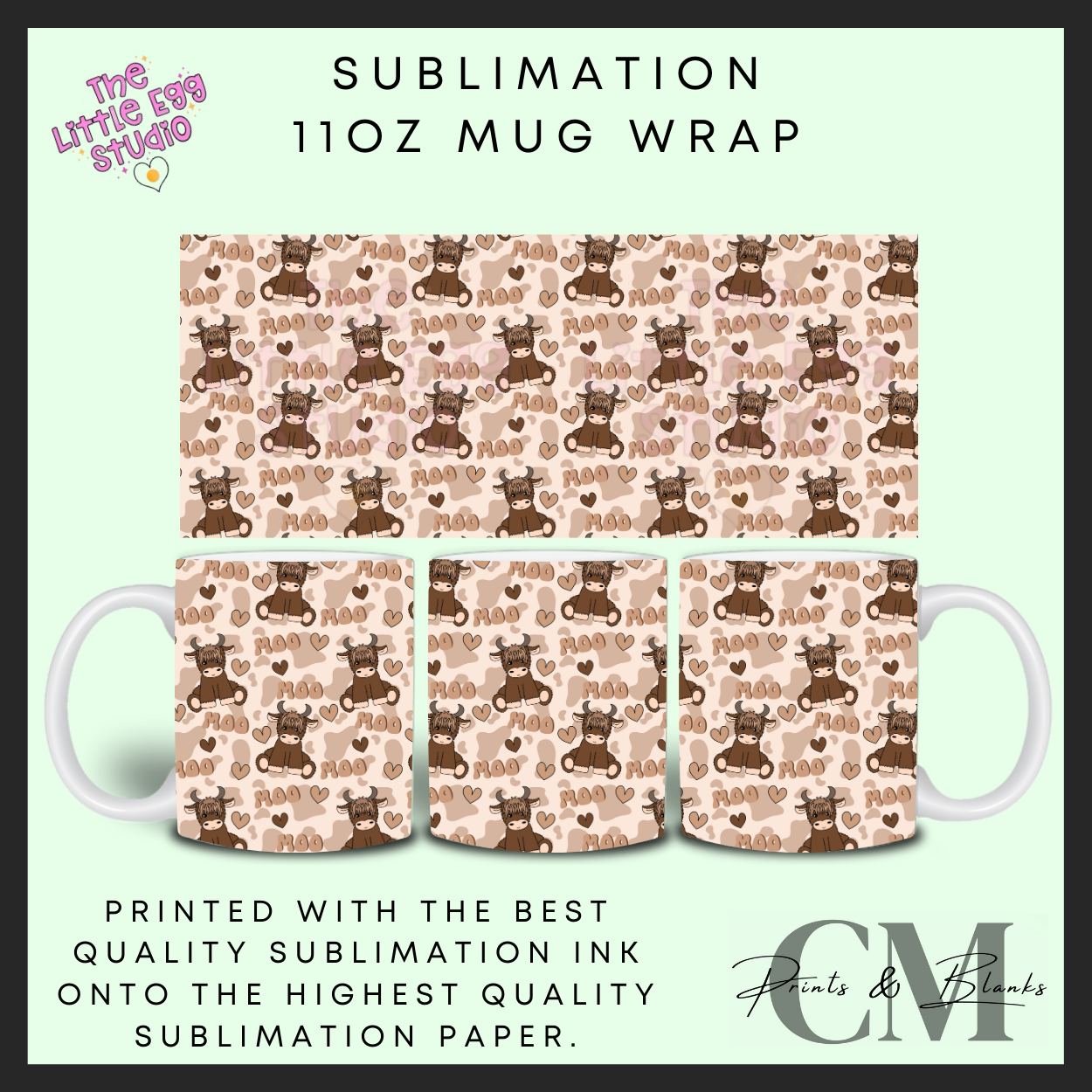 Moo cows 11oz sublimation mug wrap
