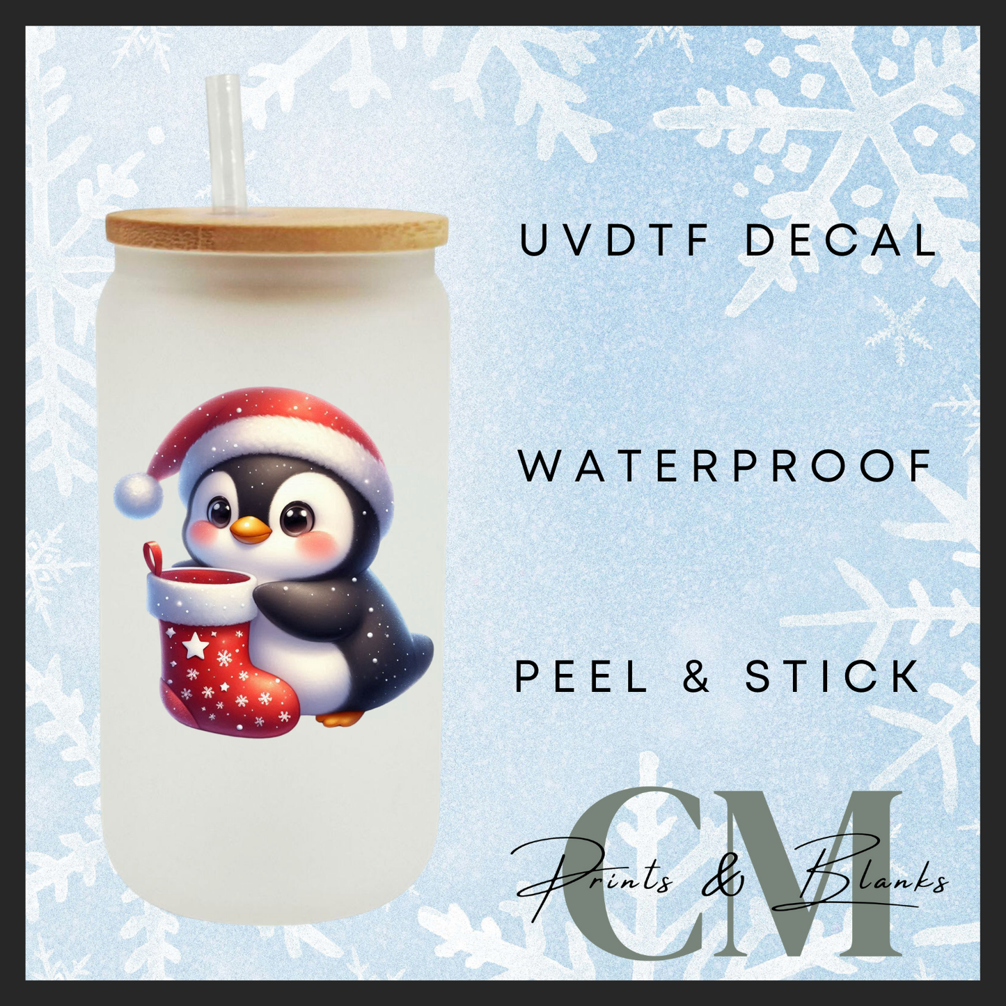 Christmas penguins Uvdtf single transfers (4” / 10cm)