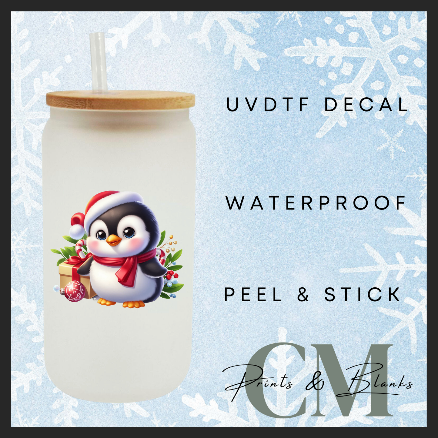 Christmas penguins Uvdtf single transfers (4” / 10cm)