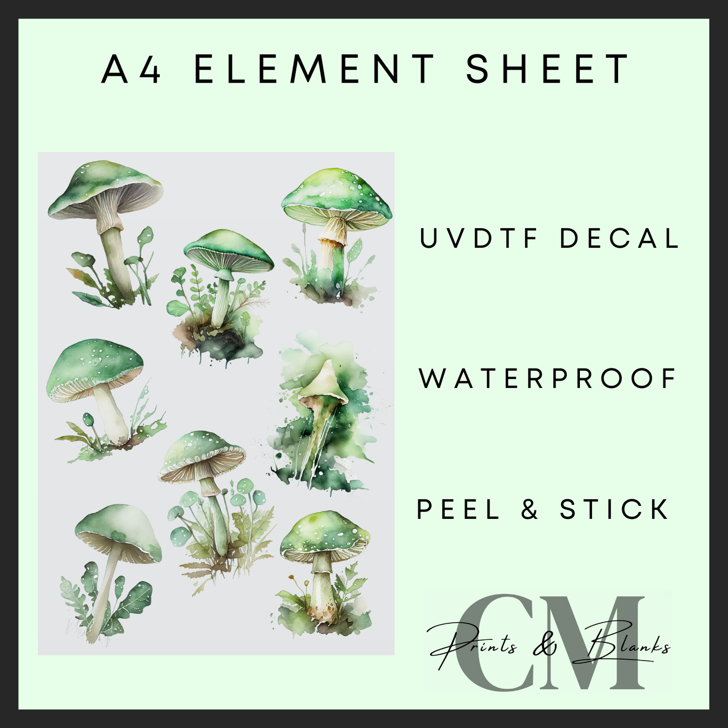 Green mushrooms A4 uvdtf element sheet