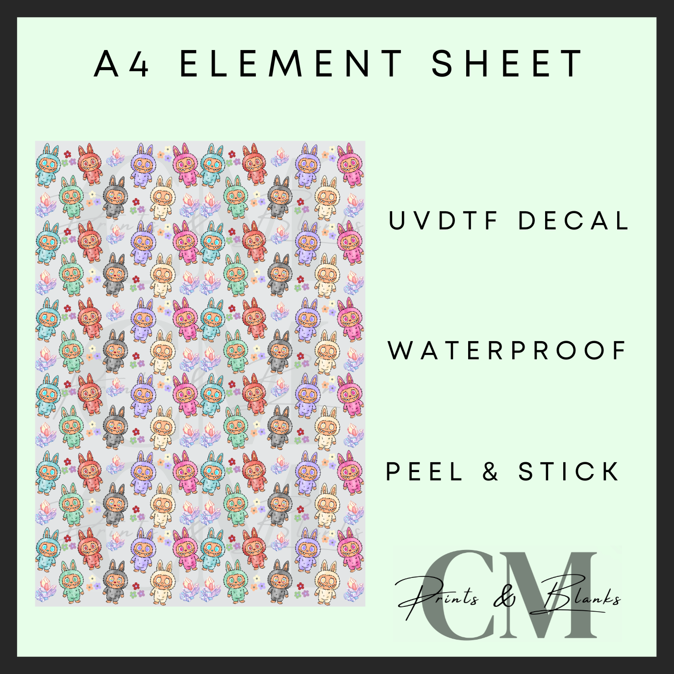 Small Energy crystal monsters A4 uvdtf element sheet