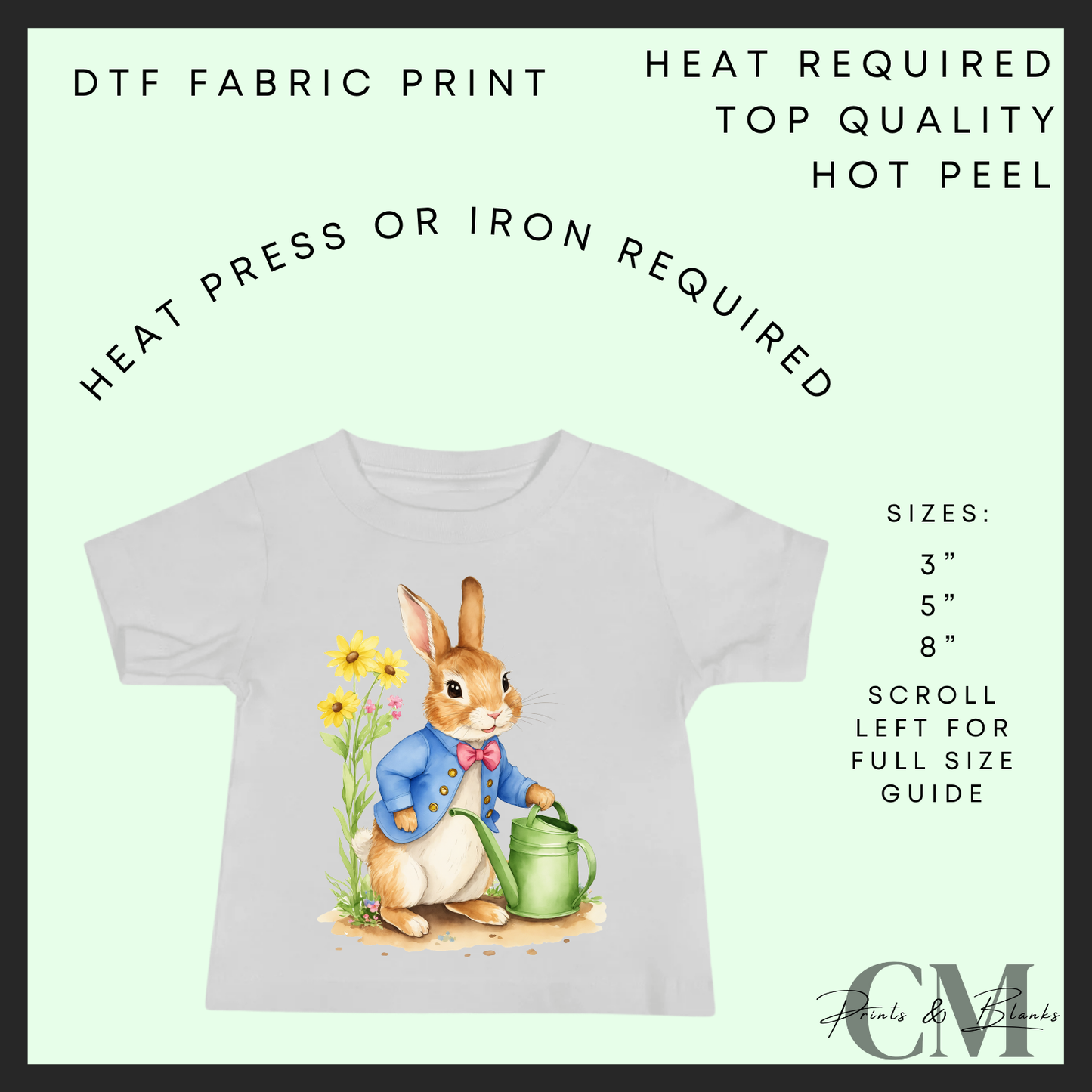 Watering can bunny DTF transfer