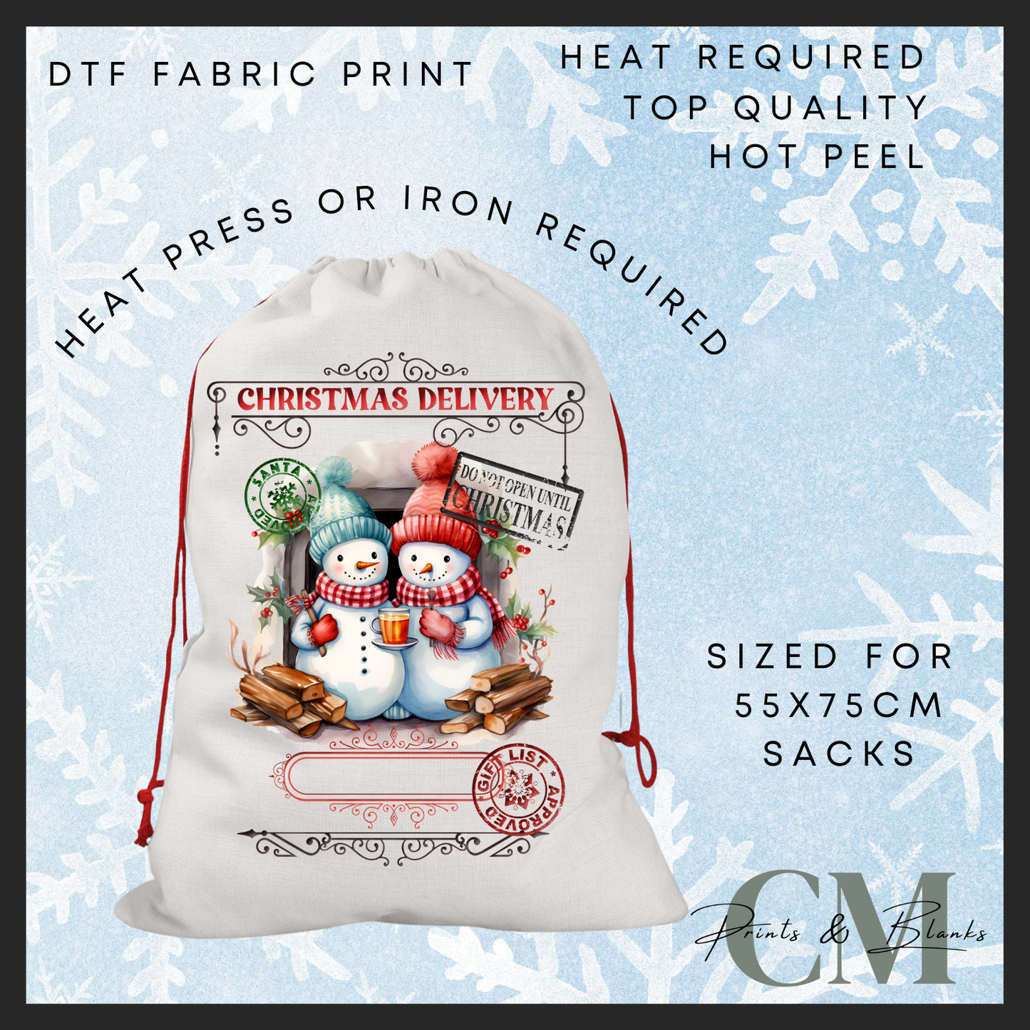 Snowmen DTF Santa sack transfer