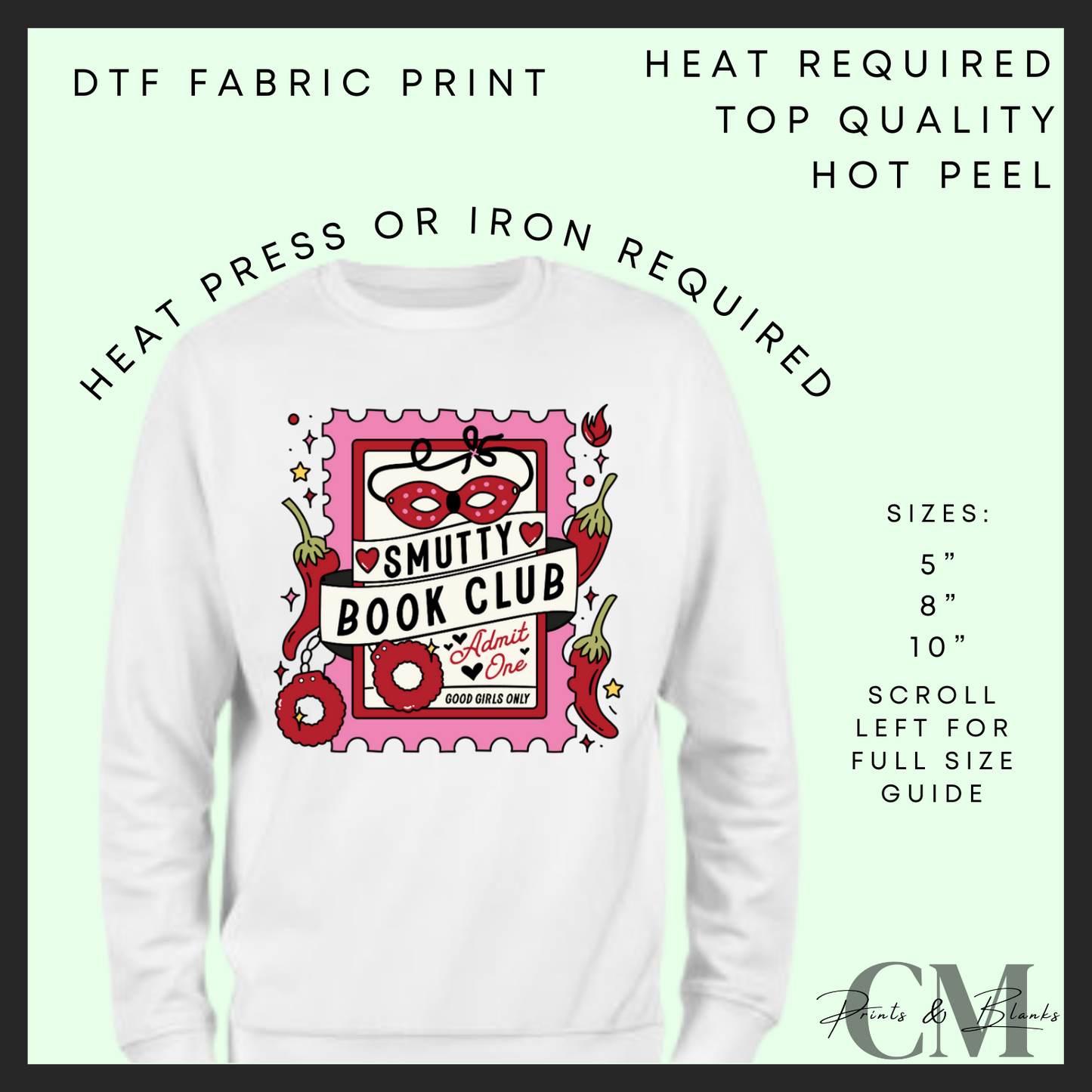 Smutty book club DTF transfer