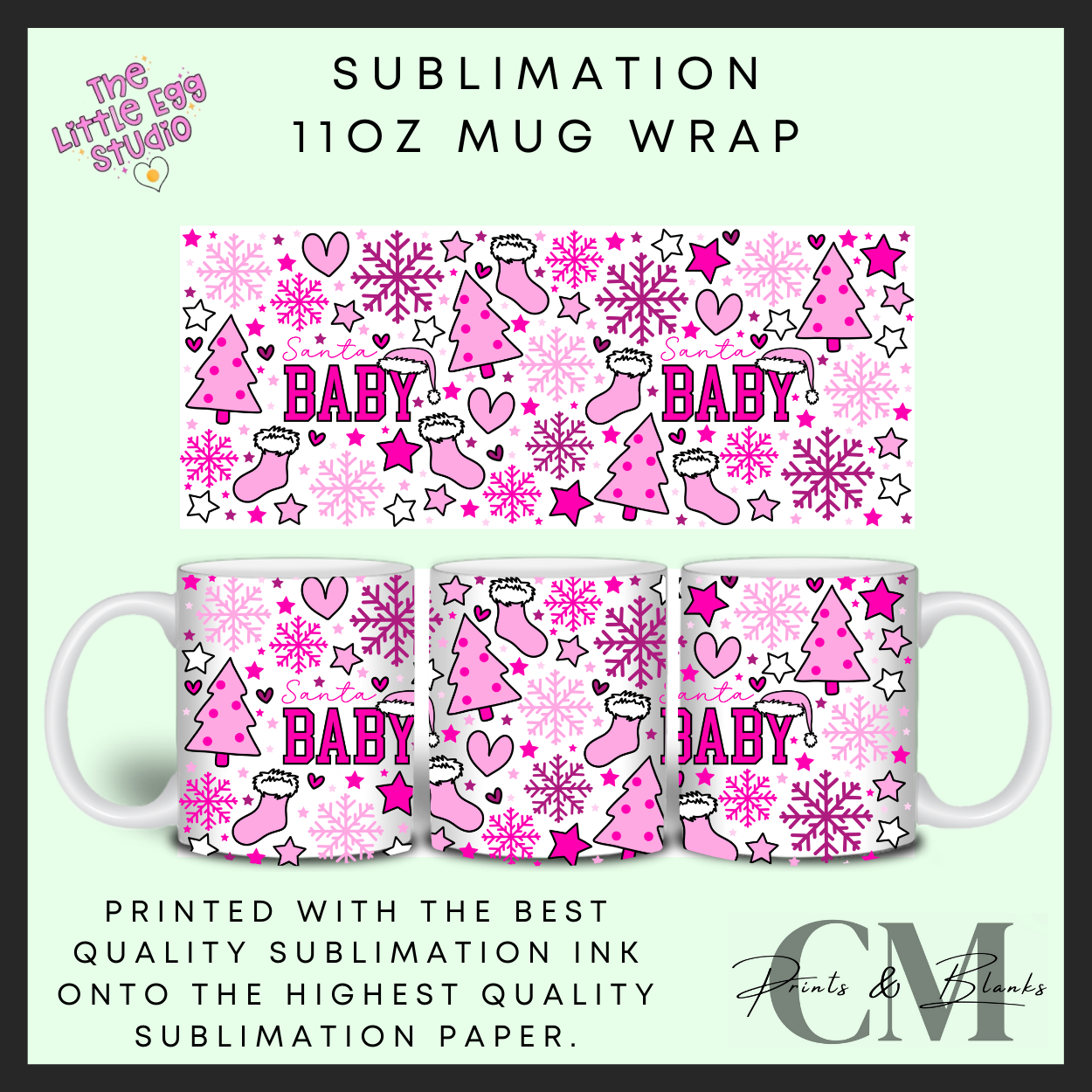 Pink Santa baby 11oz sublimation mug wrap