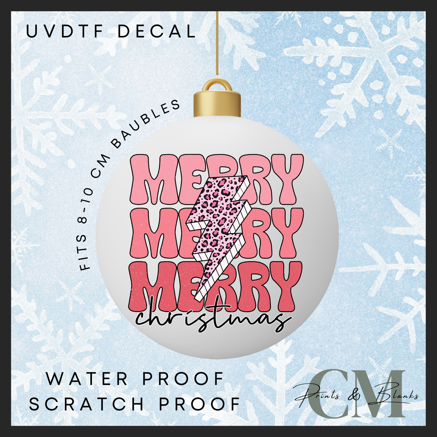 Merry Christmas 8-10cm bauble Uvdtf decal