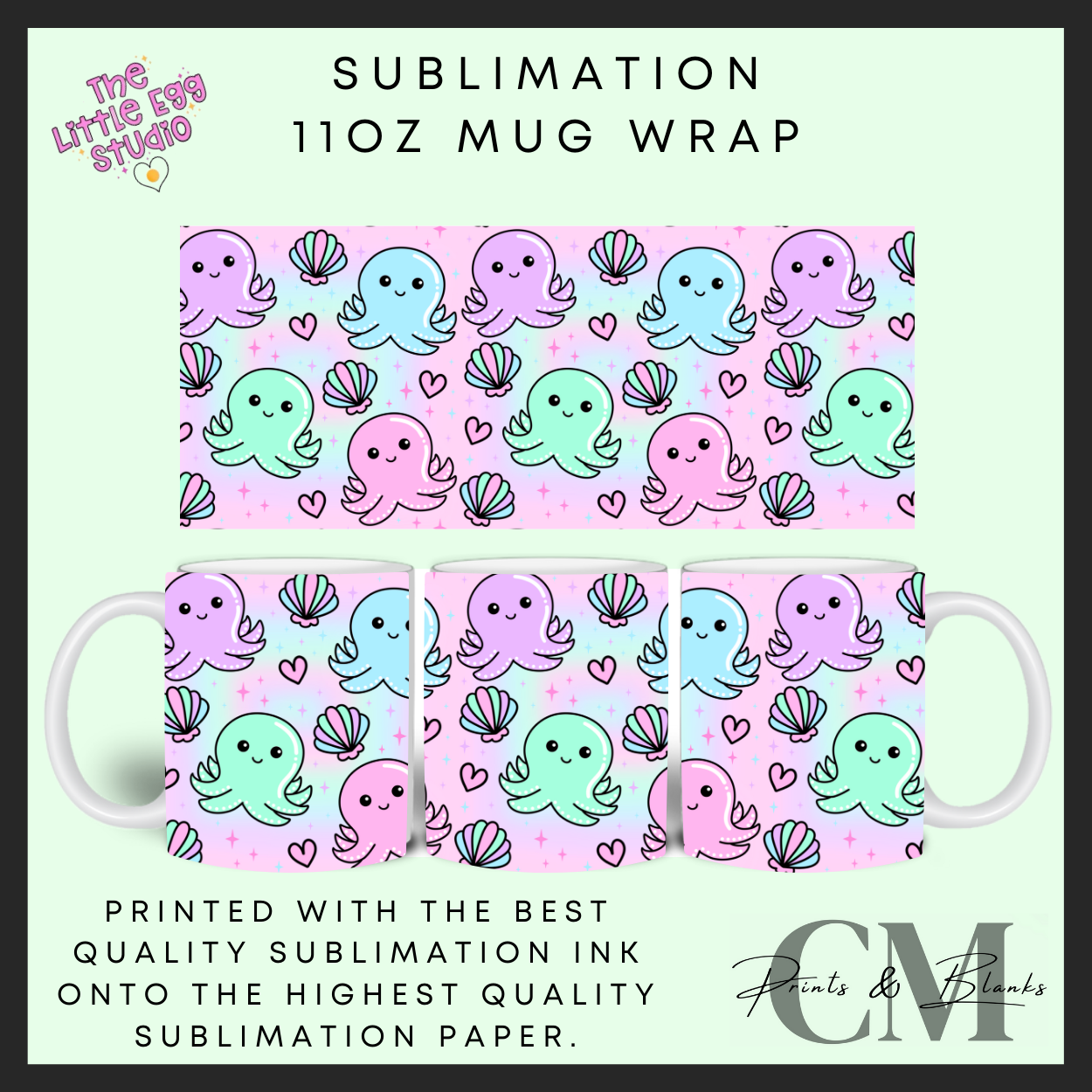 Octopus 11oz sublimation mug wrap
