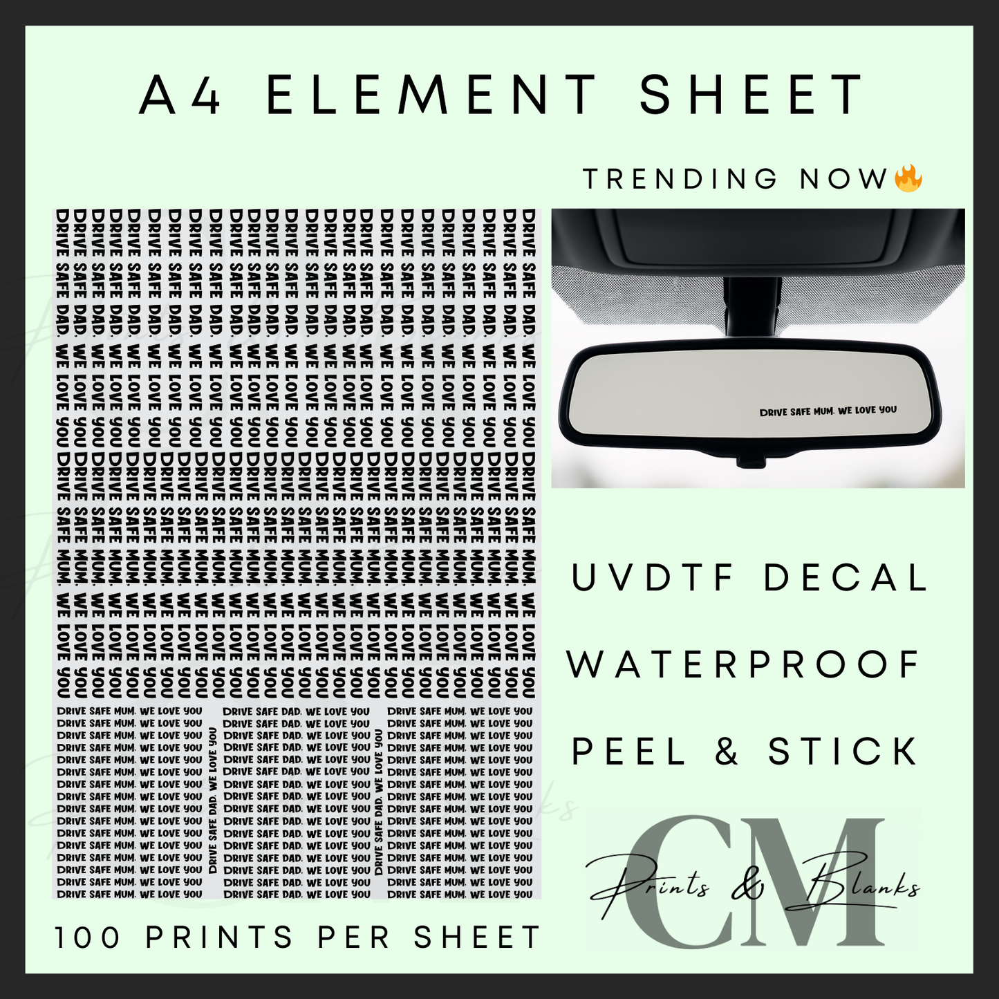 Drive safe parents A4 element sheet (make £300)
