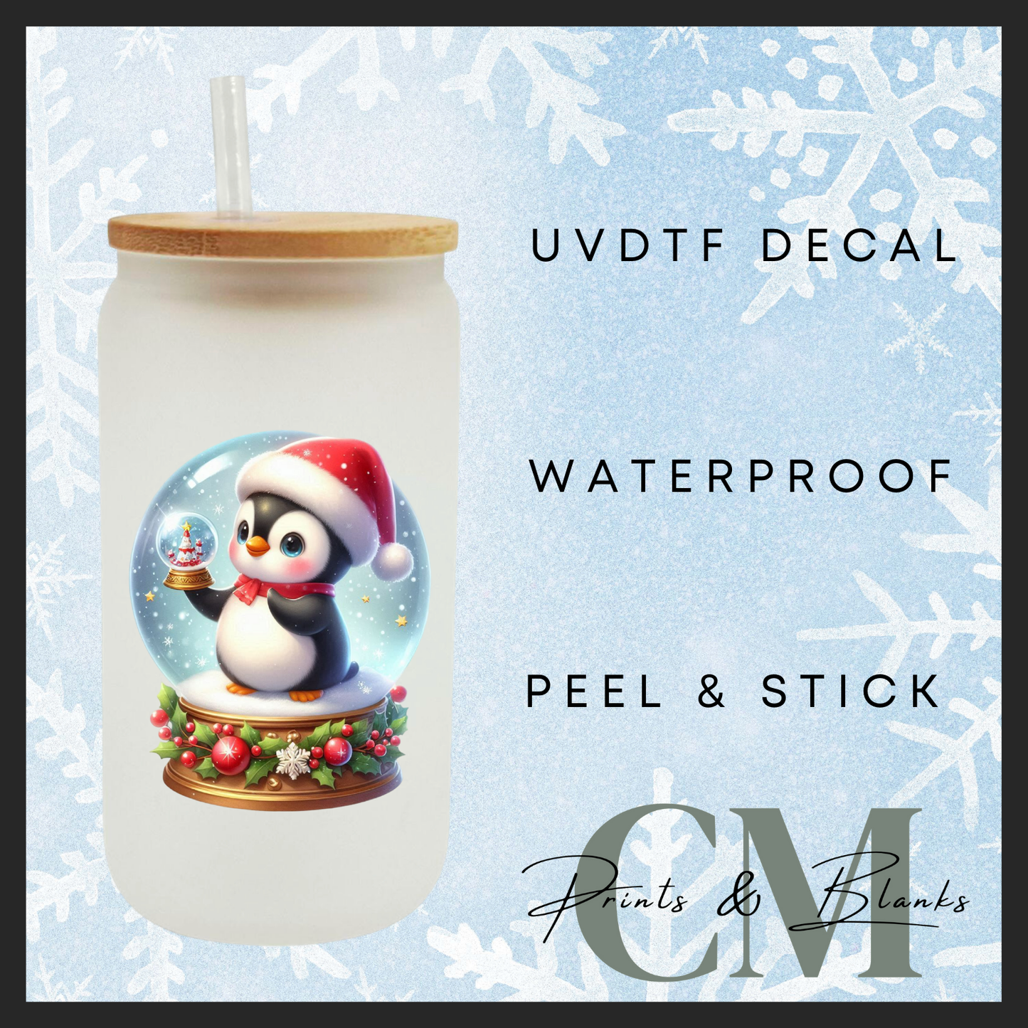 Christmas penguins Uvdtf single transfers (4” / 10cm)