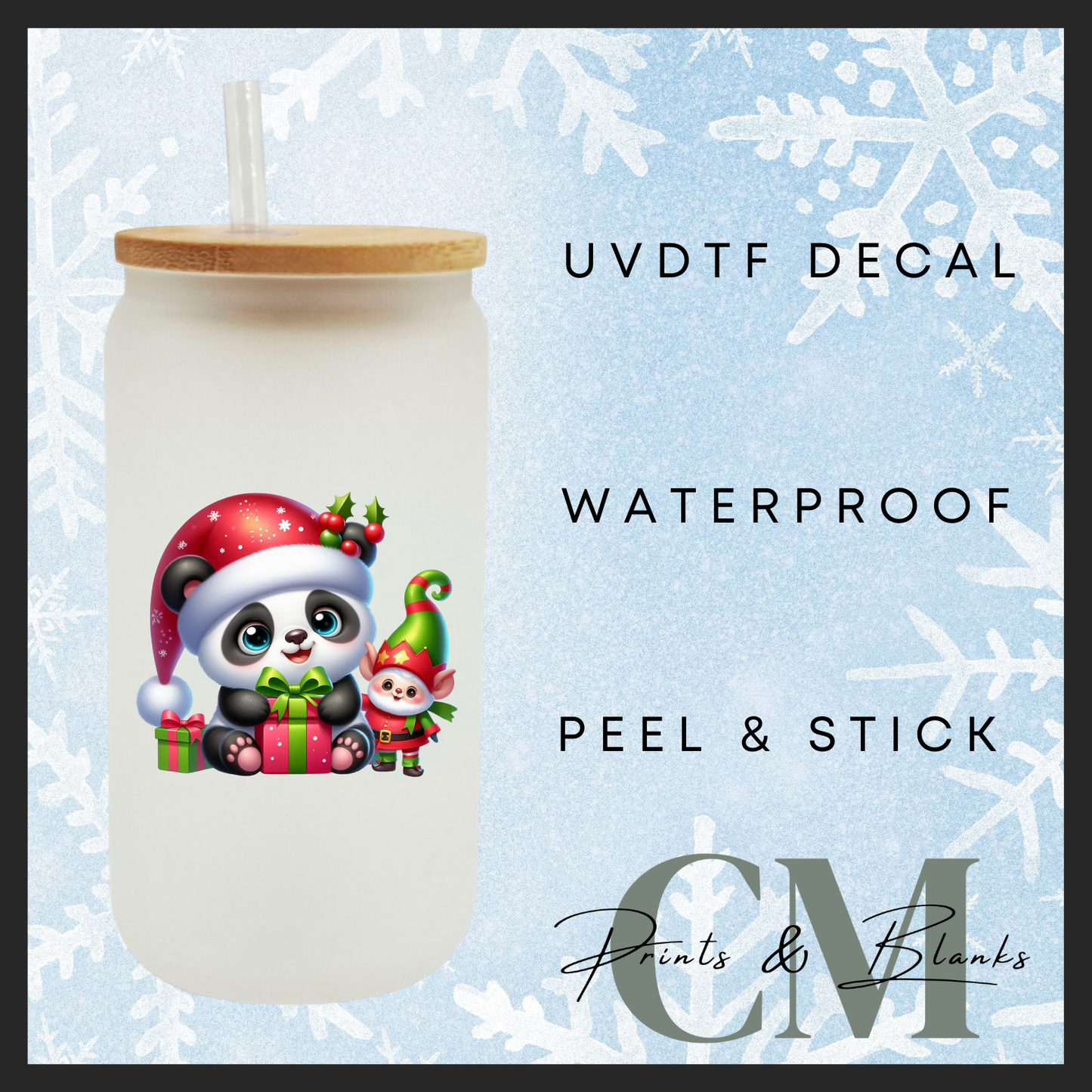 Christmas Pandas Uvdtf single transfers (4” / 10cm)