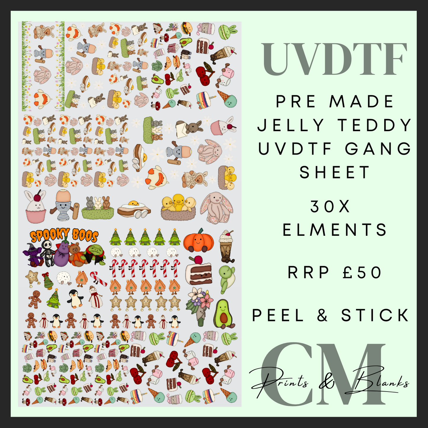 Jelly Teddy pre made uvdtf gang sheet (58x100cm)