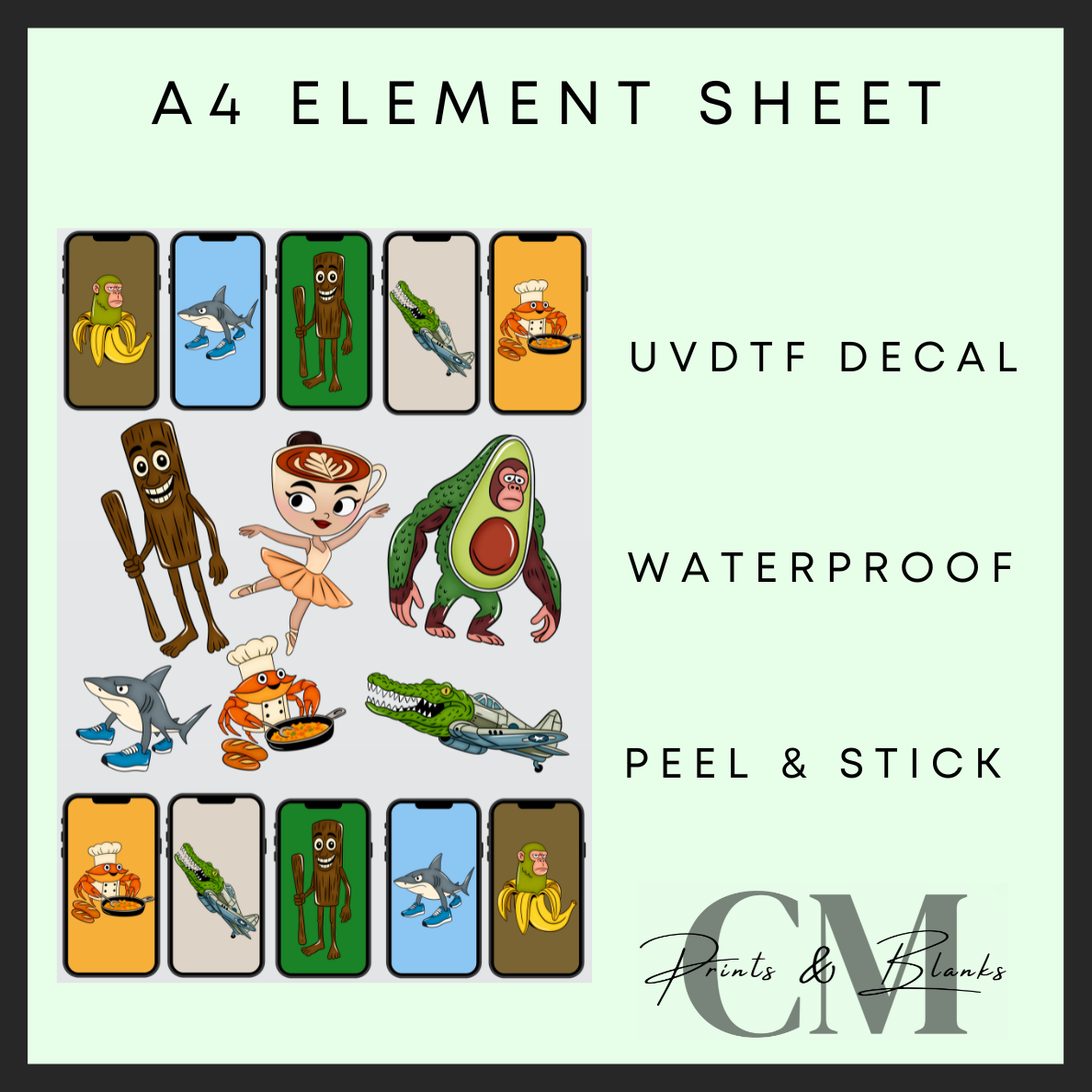 Phones & Brain rot monsters Uvdtf A4 element sheet