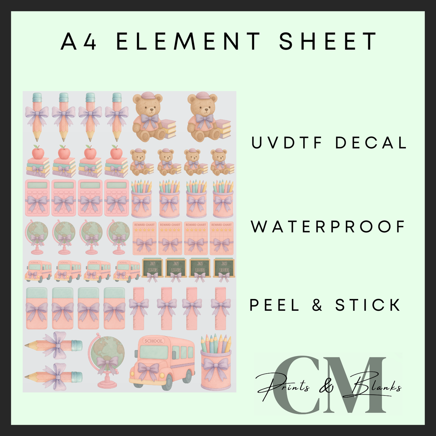 Smaller pink teachers A4 Uvdtf element sheet