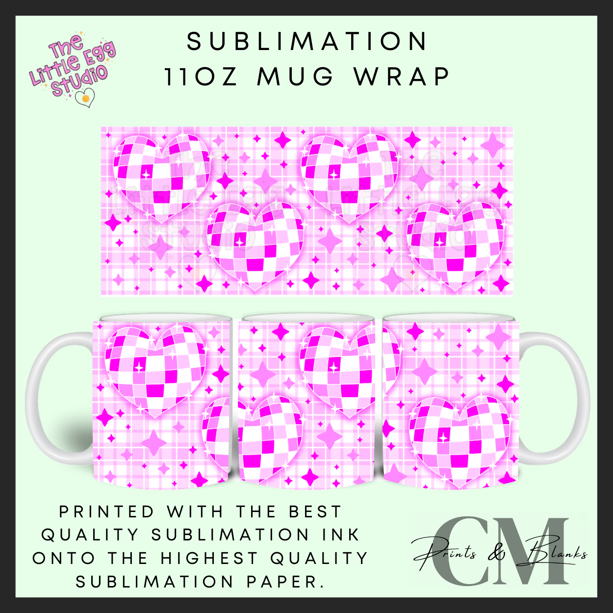 Heart disco ball 11oz sublimation mug wrap