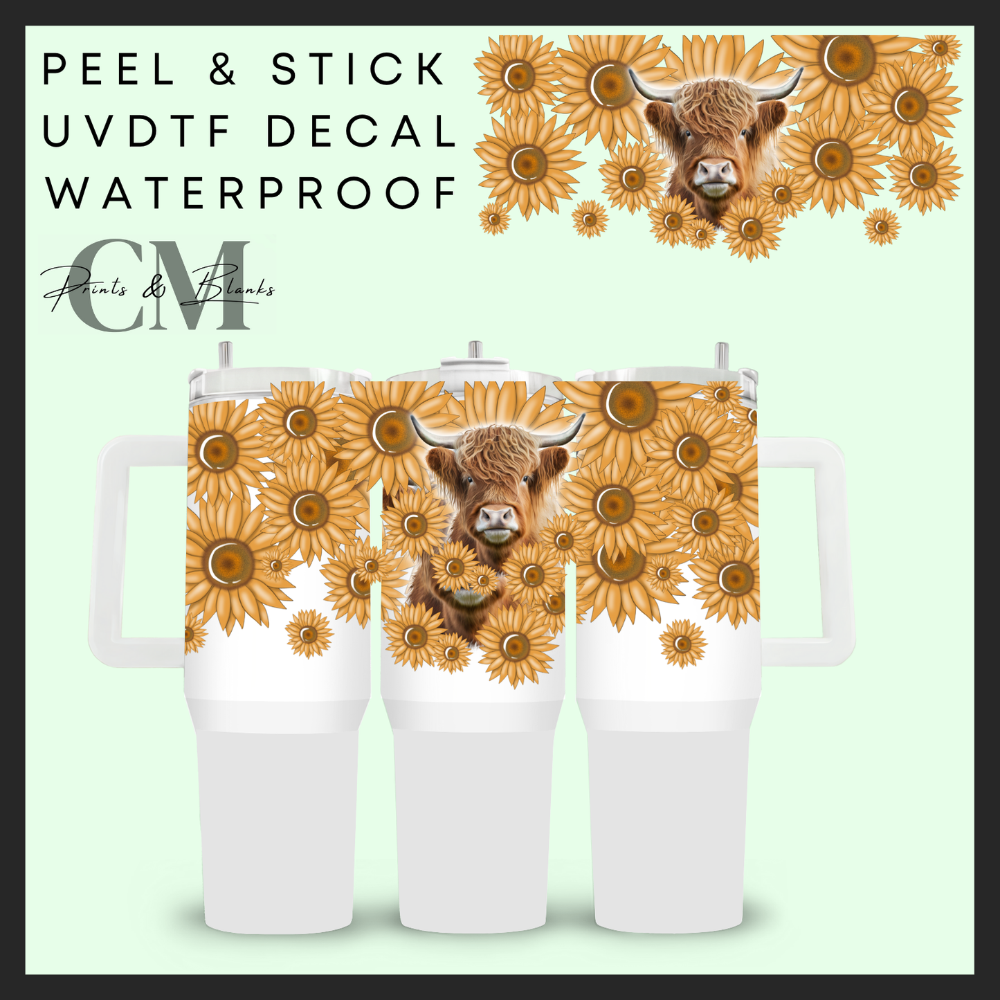 Sunflower highland cow 40oz Uvdtf wrap