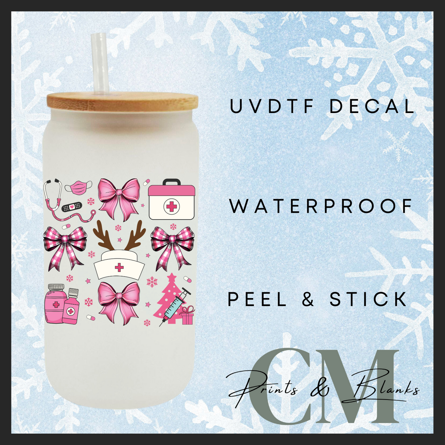 Nurse pink Christmas single uvdtf decal (4” / 10cm)