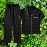 Long black satin pjs