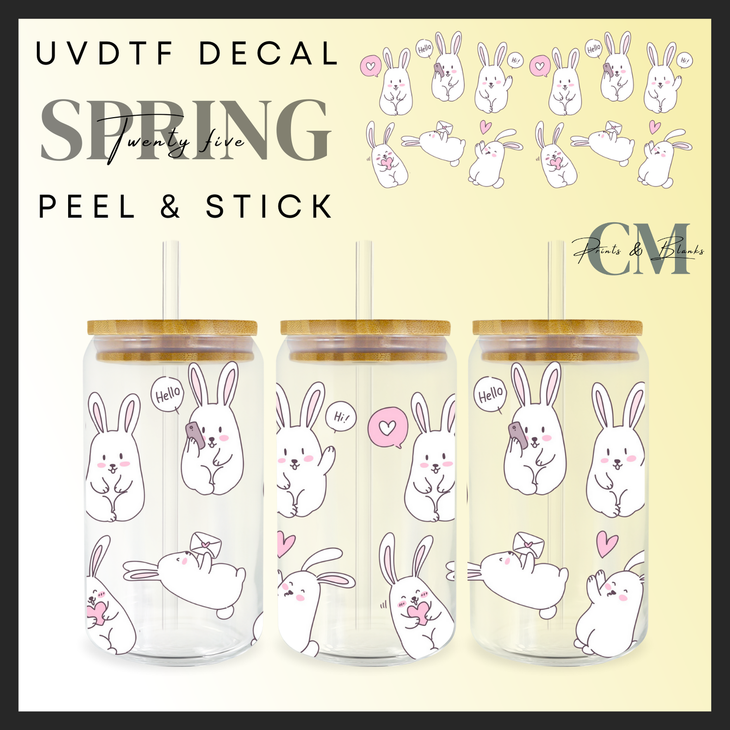White cute bunnies 16oz uvdtf wrap