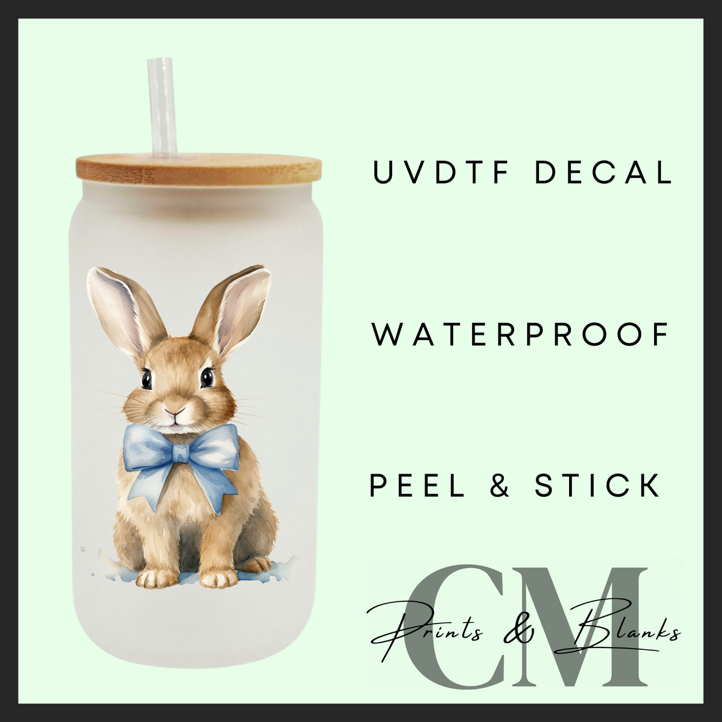 Blue bunny with bow Uvdtf single decal (4” / 10cm)