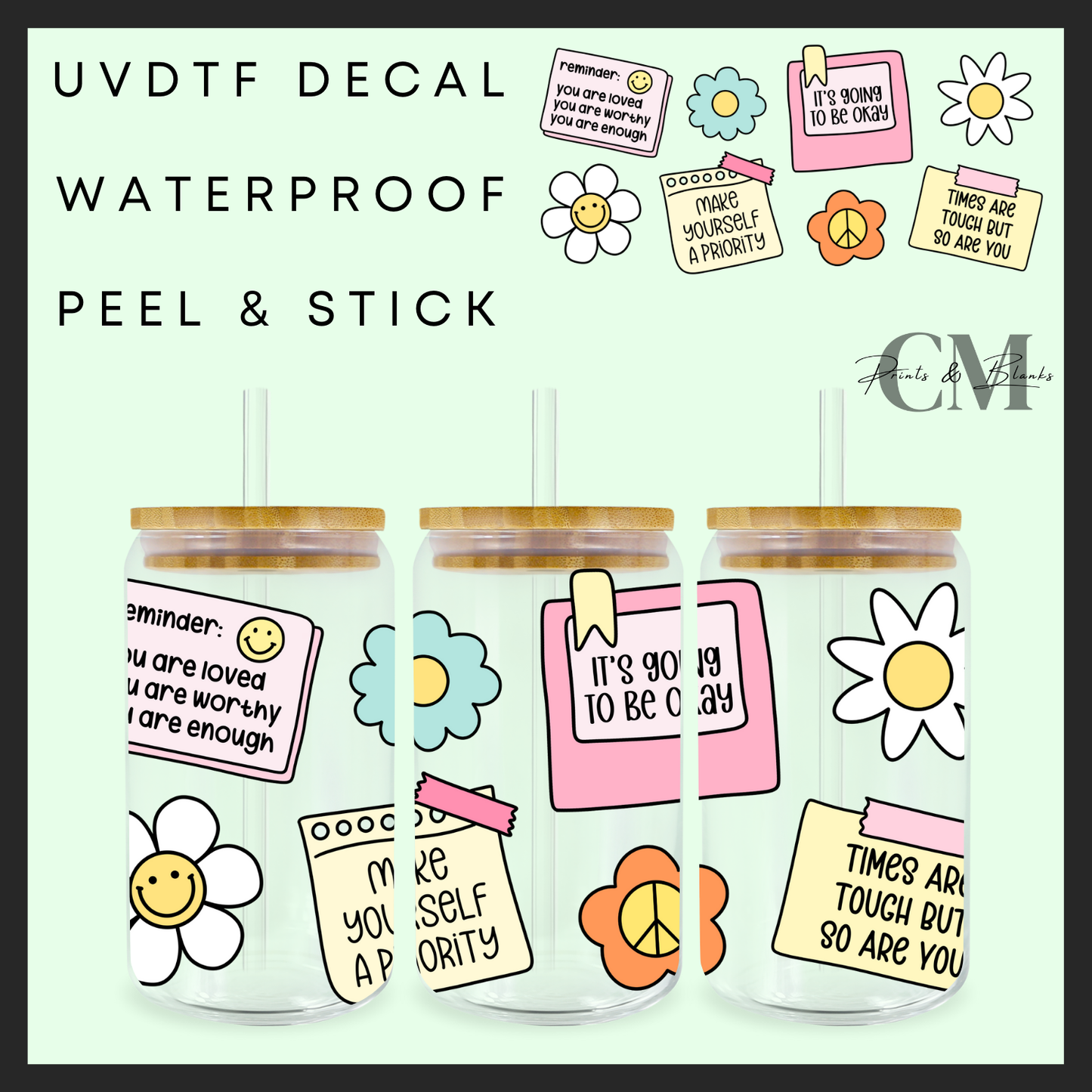 Sticky note reminders 16oz uvdtf wrap