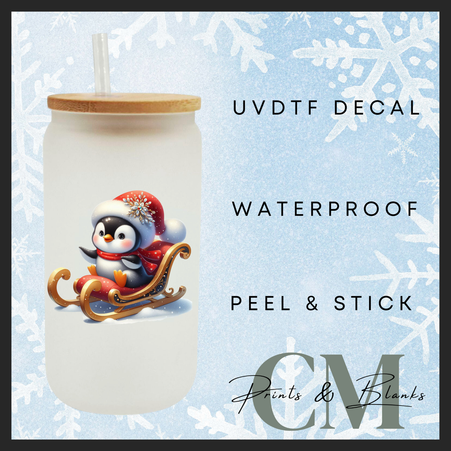 Christmas penguins Uvdtf single transfers (4” / 10cm)