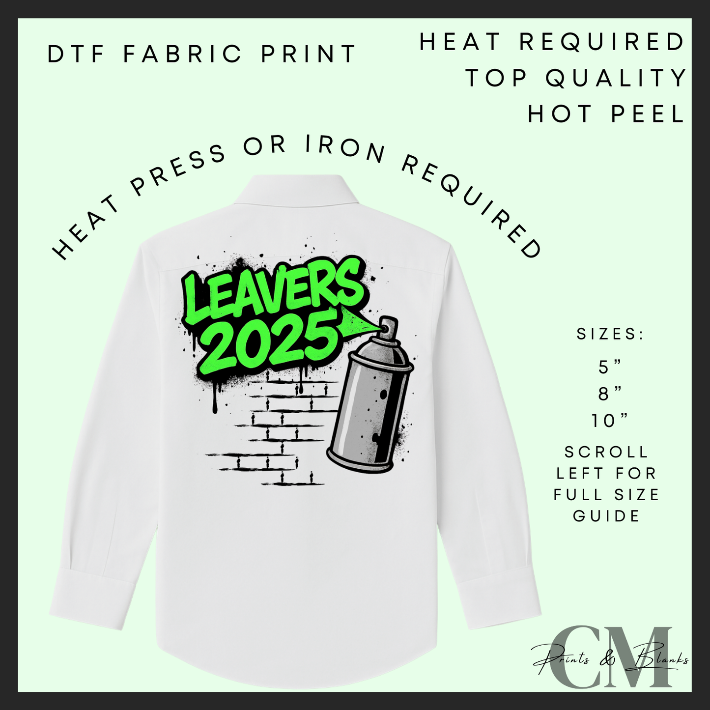 Green graffiti 2025 leavers DTF transfer