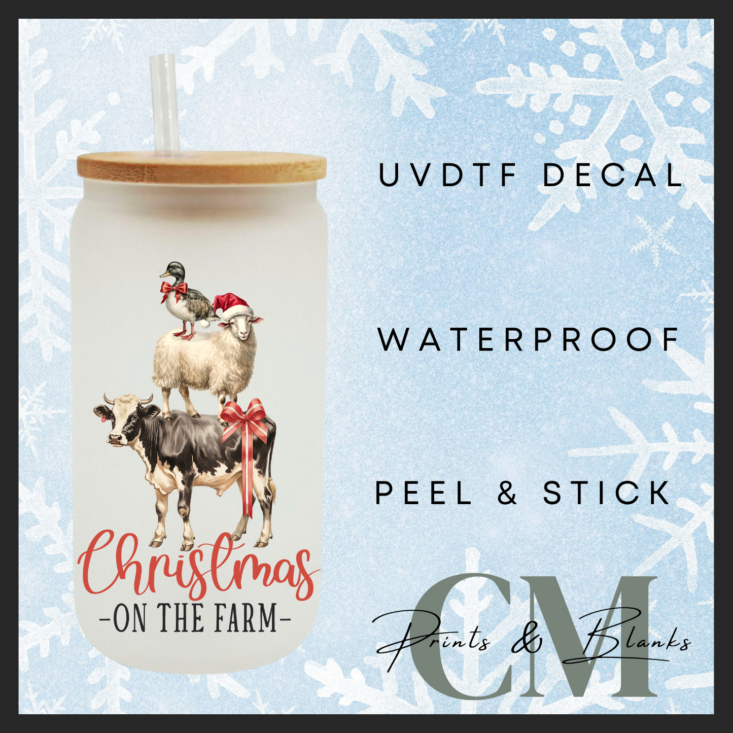 Farm style Christmas uvdtf single transfers (4” / 10cm)