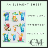 Summer drinks A4 uvdtf element sheet