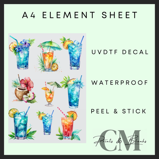 Summer drinks A4 uvdtf element sheet