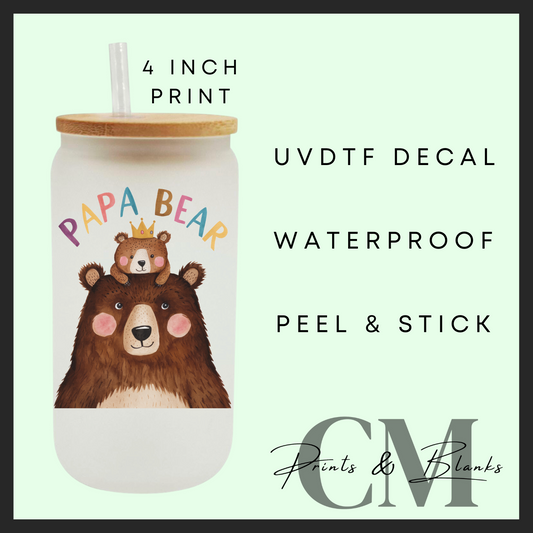 Papa bear Father’s Day Uvdtf single decal (4” / 10cm)
