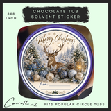 Blue Reindeer chocolate tub solvent sticker