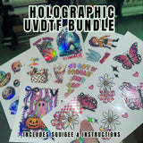 Holographic Uvdtf sample bundle (1x squigee & lots of prints)