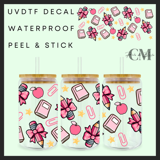 Pink pencil bows 16oz uvdtf wrap