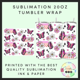Checkered butterflies Sublimation 20oz tumbler wrap