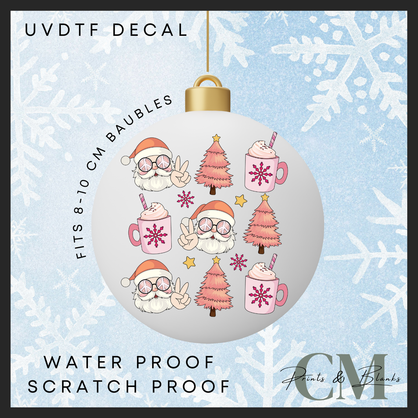 Christmas repeated pink pattern 8-10cm bauble Uvdtf decal