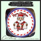 6 7 Santa chocolate tub solvent sticker