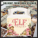 Solvent treat box sticker - elf snacks pink