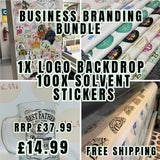 Business branding bundle (1x pvc logo backdrop 100x 2” stickers)