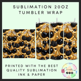 Gold & black 3d cherrys Sublimation 20oz tumbler wrap