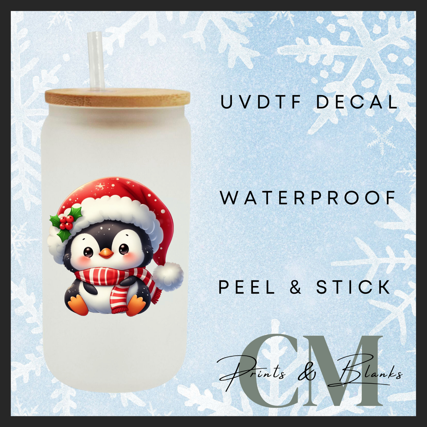 Christmas penguins Uvdtf single transfers (4” / 10cm)