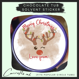 Reindeer chocolate tub solvent sticker