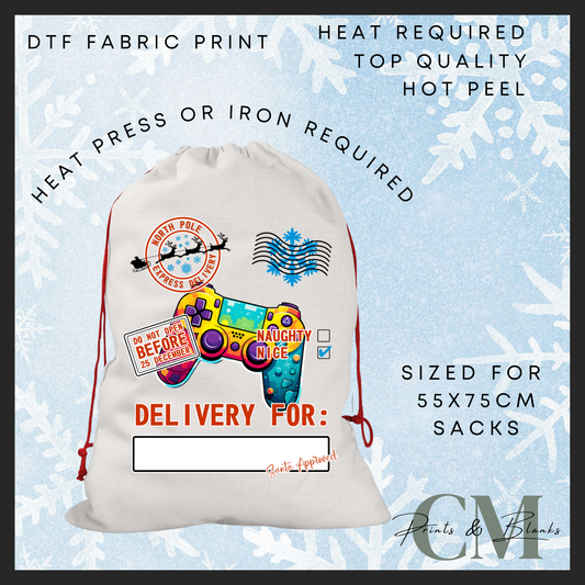 PS console DTF Santa sack transfer