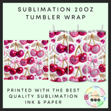 Diamond pink cherrys Sublimation 20oz tumbler wrap
